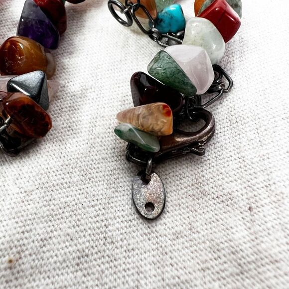 Vintage Chipped Stone Necklace and Bracelet | SE 925 | Multicolor - Picture 3 of 8